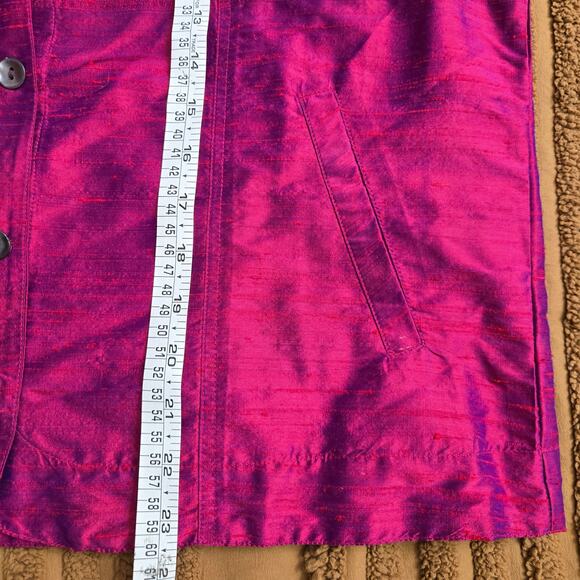 Anu Natural Womens Artsy Minimalist Chic Fushia Irridescent 100% Silk Jacket L - Picture 12 of 12